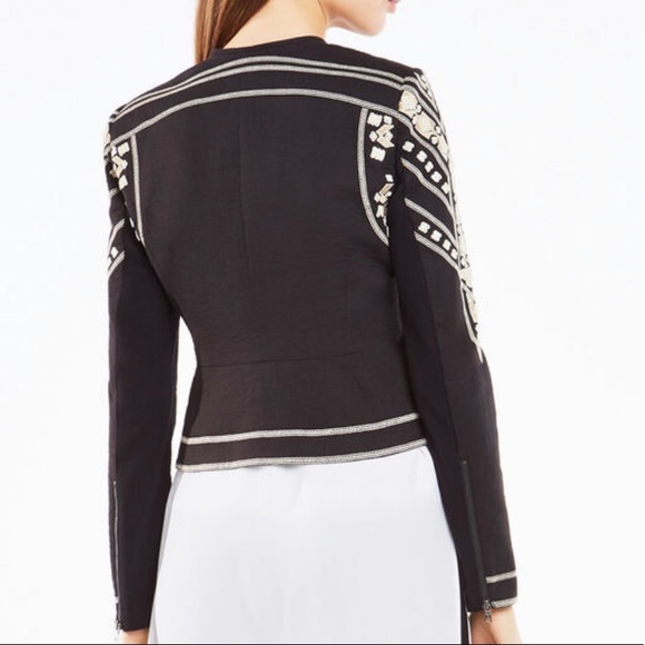 NWT BCBG Geometric Embroidered Moto Jacket - Picture 2 of 8